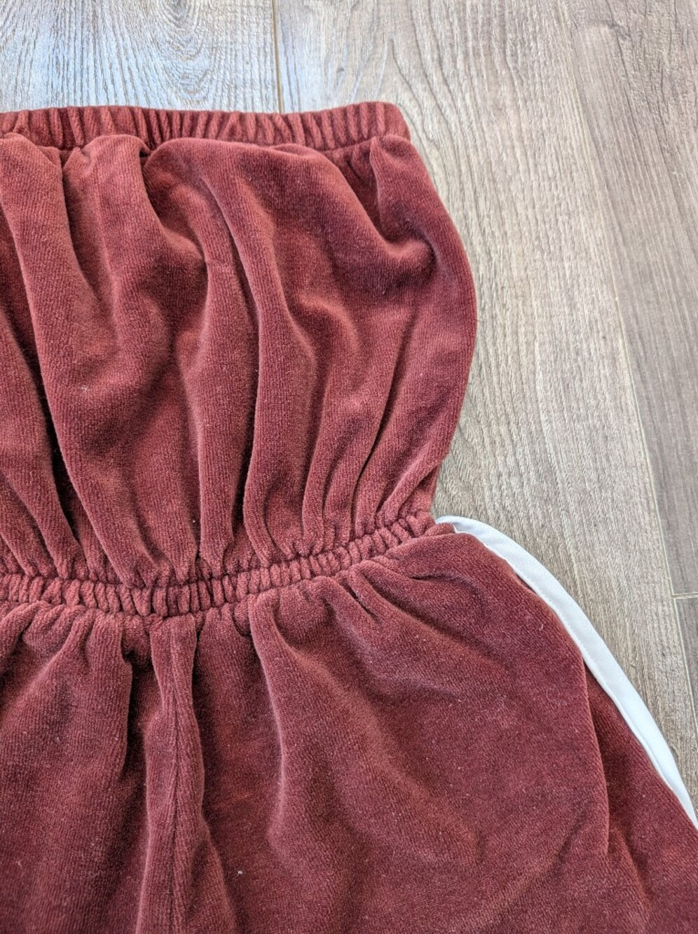 Vintage Brown Velour Strapless Shorts Romper with White Trim - Picture 6 of 11